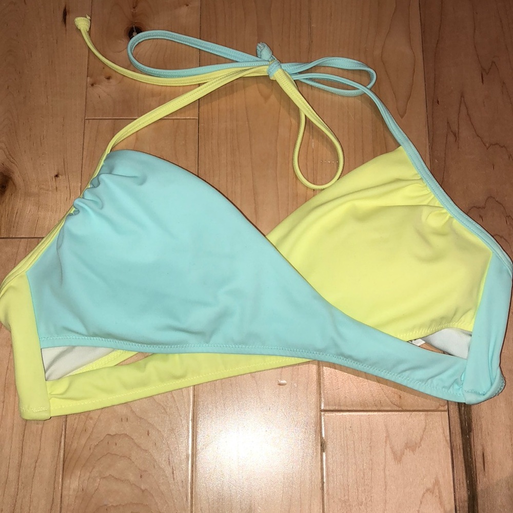 Blue and yellow Pink VS bikini top